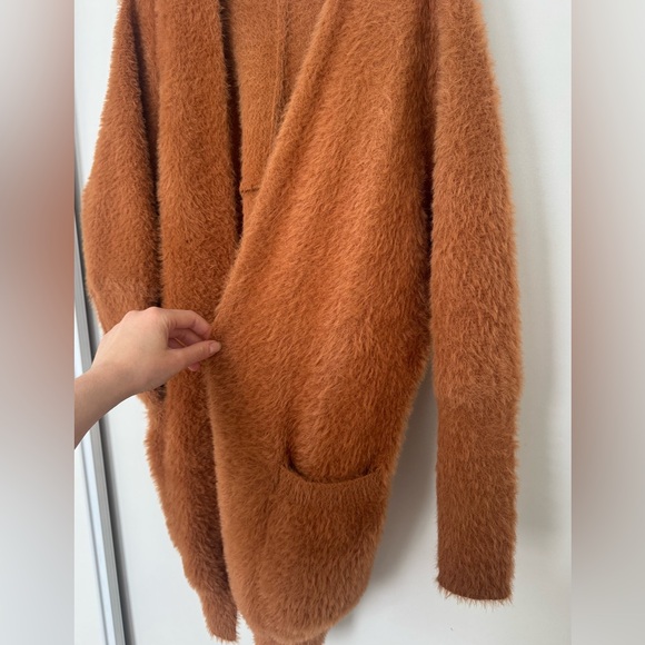 Pink Martini Fuzzy Open Front Cardigan | Rust Brown | Oversized Fit | M - Picture 4 of 6
